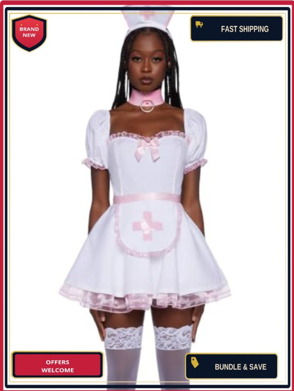 Heart Healer Nurse Costume Mini Dress Tulle Ruffles Headband Mask Set